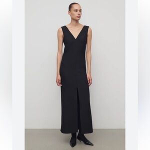 The Row twist front sleeveless silk Midi Dress black